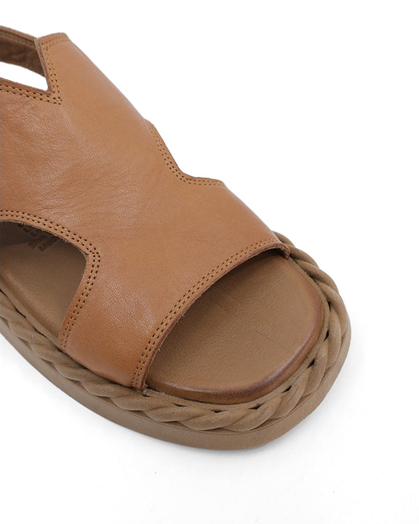 top view tan leather rope sole detailing