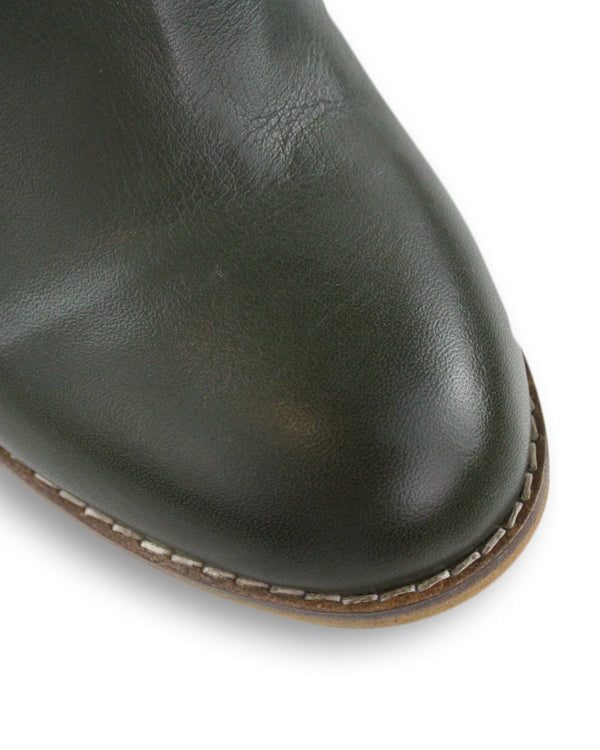 Toe detail in green block heel ankle boot