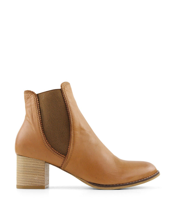 Camel colour block heel ankle boot