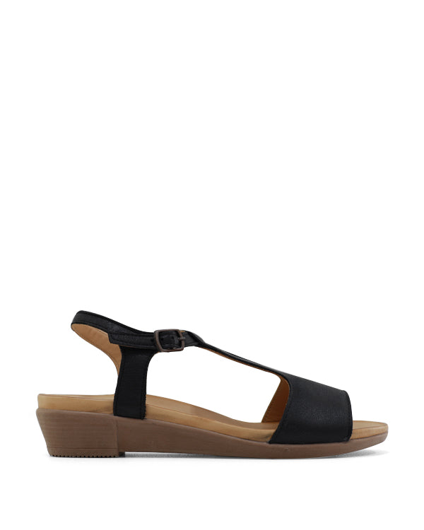 black sandal side view buckle design t bar 