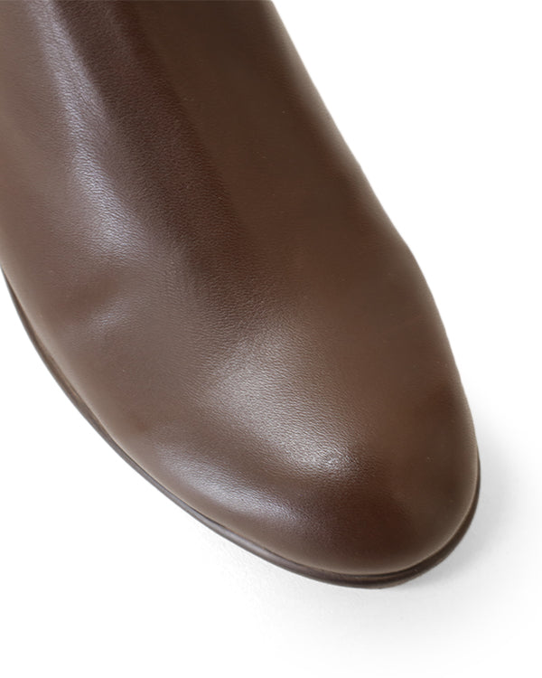 Brown Ankle boot close up of rounded toe